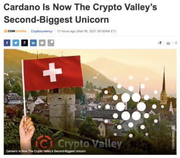 カルダノは現在、クリプトバレー（Crypto Valley）で2番目に大きなユニコーンになっています。