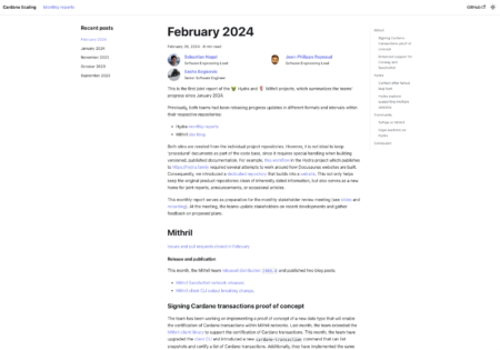カルダノ・スケーリング月次報告書「2024年2月号」：HydraとMithrilの最初の共同月次報告で順調な開発が進む