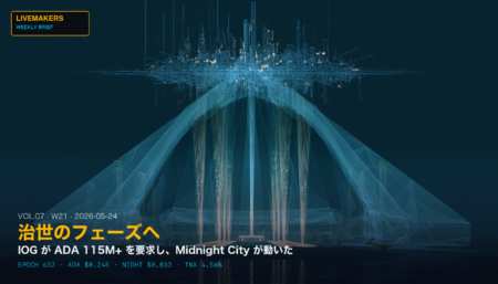 Weekly Brief #7｜治世のフェーズへ — IOG が ₳115M+ の予算回路を全開し、Midnight City が「街」を動かした