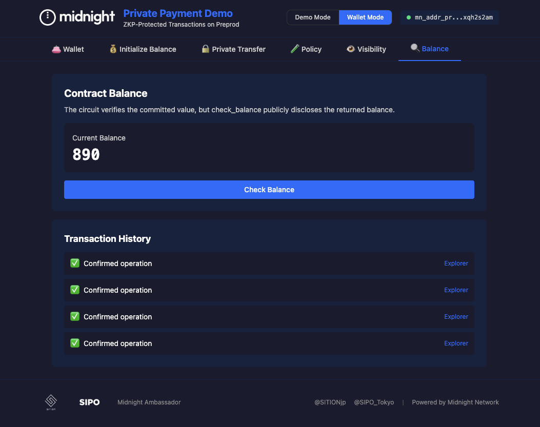 Balance — 残高890ptの表示と Transaction History