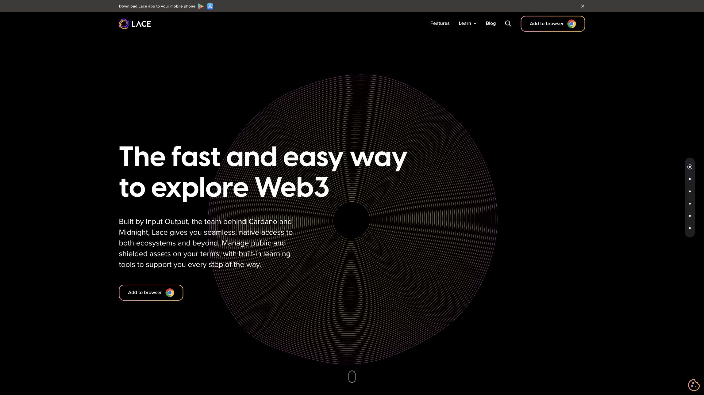 Lace公式サイト。右上と本文中のAdd to browserから配布ページへ進めます